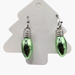 Green Christmas Light Bulb Earrings Pierced Hook